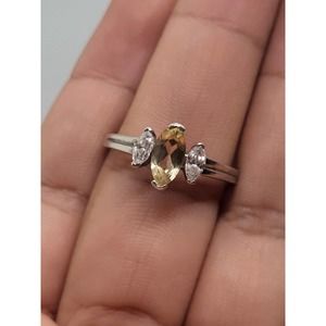 925 Sterling Silver Citrine And Zirconia Ring Size 11
